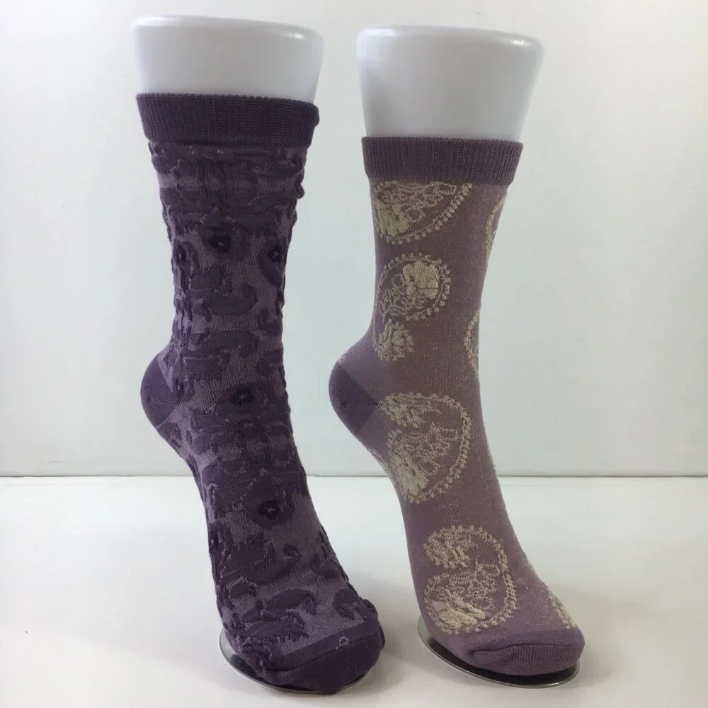 Womens Purple Socks 2-Pack Paisley & Floral Patterns For Maximum Foot Drama